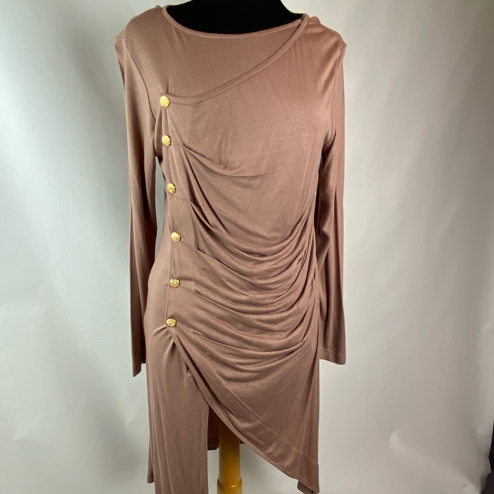 Tan pleated side tunic designer boho chic